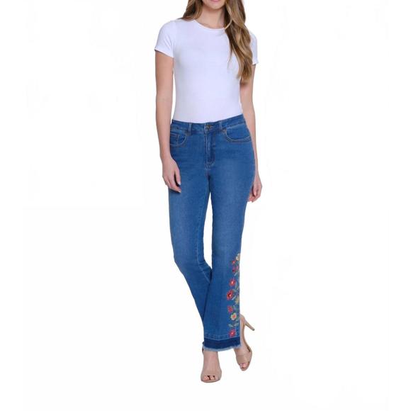 NEW MULTIPLES bootcut embroidered jeans in blue - Picture 1 of 4